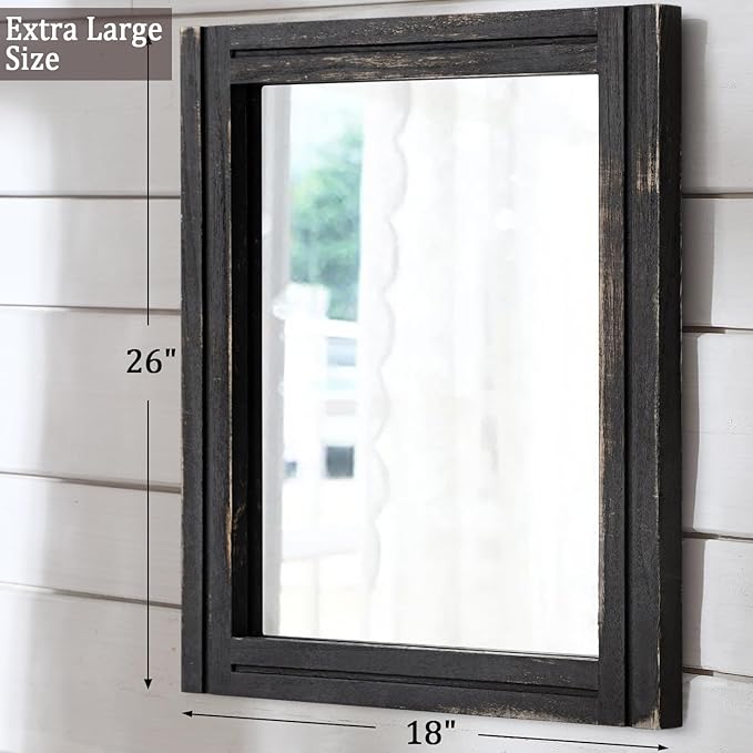 AAZZKANG Wall Mounted Mirror Small Rectangular Retro Mirrors with Wood Frame for Bedroom Living Room Bathroom Entryway Large 26"x18"