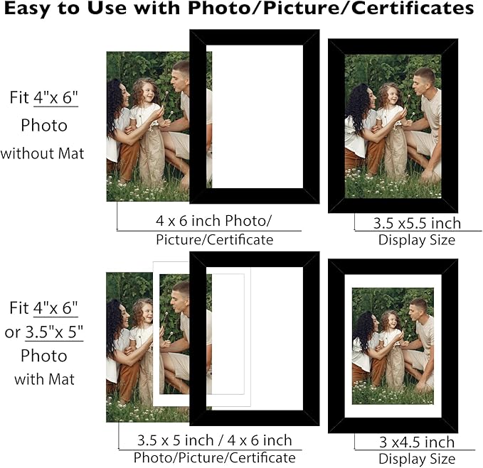 JCJMY 12 Packs 4x6 Picture Frames Bulk, Display 3.5x5 with Mat or 4x6 Without, White Gallery Frame Set, 4 by 6 Frames Bulk Set of 12, Collage Wall Decor Photo Frame Set for Wall and Tabletop, White