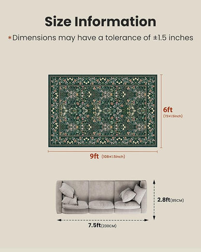AMADA HOMEFURNISHING 6x9 Area Rugs, Non-Slip & Low-Profile Living Room Rug with Durable Edge Binding, Soft Large Washable Floral Rug for Living Room, Bedroom, Dining Room