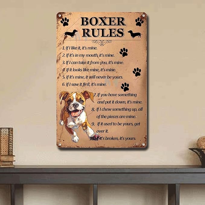 Metal Sign Tin Sign Vintage Wall Art Boxer Rules Tin Sign for Room 6×8 Inches
