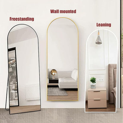 OGCAU 58"x18" Arched-Top Full Length Mirror, Full Body Hanging or Leaning, Standing Mirror, Floor/Wall Mounted with Aluminum Frame for Bedroom Living Room, White