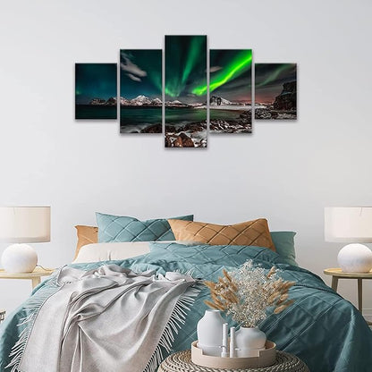 Canvas Art Home Decor Green Northern Lights Over an Ocean Filled with Rocks Canvas Wall Art Print Southcentral Alaska Framed Artwork Canvas Printing Framed Home Decor Ready to Hang(70Wx40H)