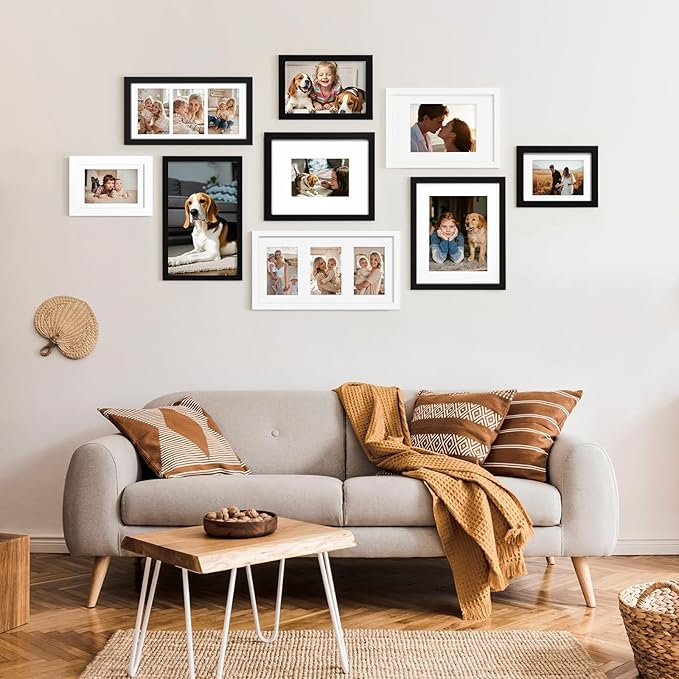 KINLINK 8x12 Picture Frame White, Solid Wood Frames with Acrylic Plexiglass for Pictures 6x8 with Mat or 8x12 without Mat, Tabletop and Wall Display Photo Frame, Set of 4