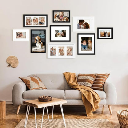 KINLINK 8x12 Picture Frame White, Solid Wood Frames with Acrylic Plexiglass for Pictures 6x8 with Mat or 8x12 without Mat, Tabletop and Wall Display Photo Frame, Set of 4
