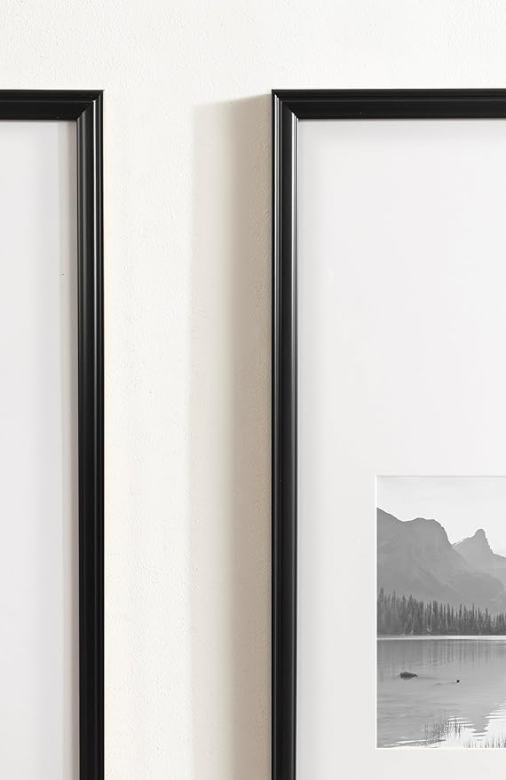 Kate and Laurel Adlynn Rectangular Panel Picture Frame Set of 2, 14 x 30 matted to 8 x 10, Black, Modern Two-Piece Photo Frame Set for Gallery Wall Decor in Living Room Wall Display