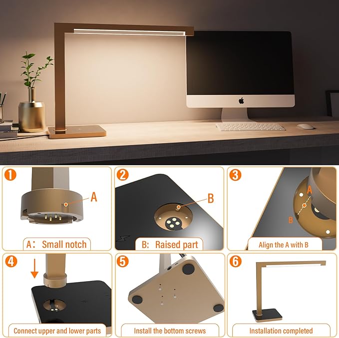 2 Pack Aluminum LED Desk Lamp with Charging Station, Large 15W Table Lamp with Type-C Ports & 4 CCT Modes(3000K-6000K), Dimmable Desk Light for Home Office,Bedroom (Includes Adapter)