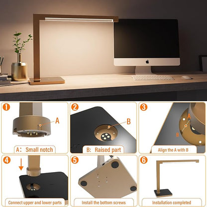 2 Pack Aluminum LED Desk Lamp with Charging Station, Large 15W Table Lamp with Type-C Ports & 4 CCT Modes(3000K-6000K), Dimmable Desk Light for Home Office,Bedroom (Includes Adapter)