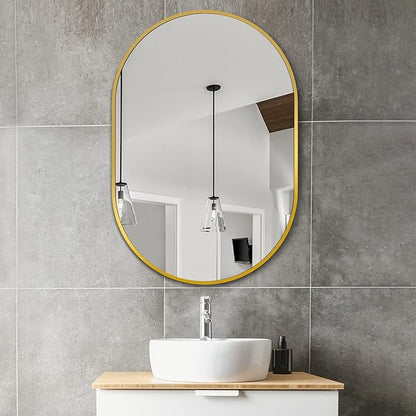 Bathroom Mirror for Wall, 36''x24'', Gold Oval Mirror for Bedroom Entryway Bathroom, Metal Framed Vanity Mirror(36''x24'', Gold)