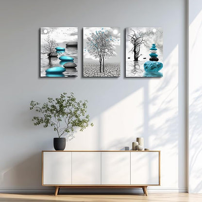 Canvas Wall Art for Living Room Wall Decor for Bedroom Bathroom Black and White Paintings Modern 3 Piece Framed Canvas Art Prints Ready to Hang Inspirational Abstract Blue Pictures Home Decorations