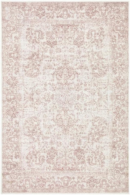 Rugxara 5x7 Washable Area Rug for Living Room & Bedroom, Large Light Pink Rugs for Women, Non Slip, Durable Low Pile Carpet, Vintage Carpets for Office, Dining Room, Kids Room and Farmhouse