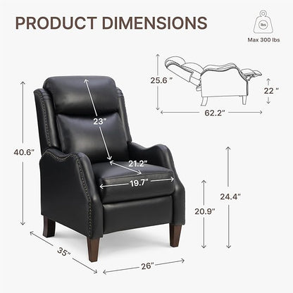 KISLOT Leather Pushback Recliner Faux Armchair with Rivet Decoration Single Sofa Accent Chair for Living Room Bedroom
