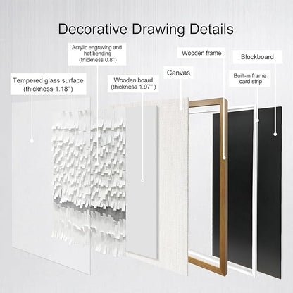 BrightA White 3D Wave Wall Sculpture - Heat-Formed Acrylic Strips Art with Dynamic Shadow Play, Solid Wood Frame Contemporary Artwork for Modern Interiors 27.5"x 39.4"