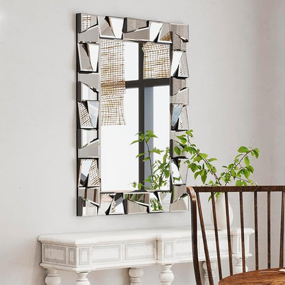 Chende Large Wall Mirrr with 3D Glass Frame, Modern Living Room Mirror for Home Decor, 40''x28'' Rectangle Decorative Mirror for Fireplace, Entryway, Dining Room