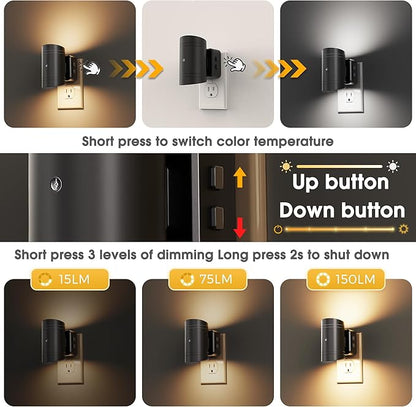 L LOHAS LED Night Light, Dimmable Night Lights Plug into Wall,2 Pack 3CCT Nightlight for Kids,180° Rotatable, 3000K/4000k/5000K Adjustable Night Lights with Dusk to Dawn Sensor for Bedroom Bathroom