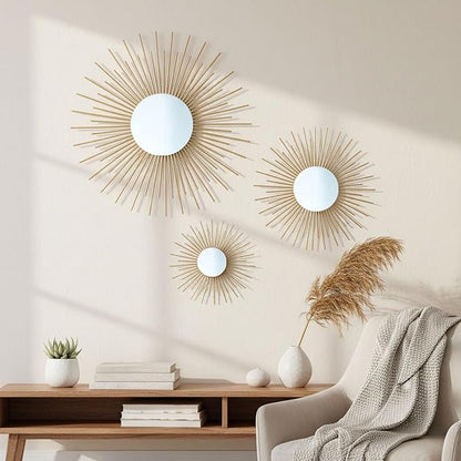 AIM & GGKK Gold Metal Wall Decor, Set of 3 Modern Metal Wall Art for Living Room, Minimalist Contemporary Gold Decor for Bedroom, Boho Accent Home Decoration