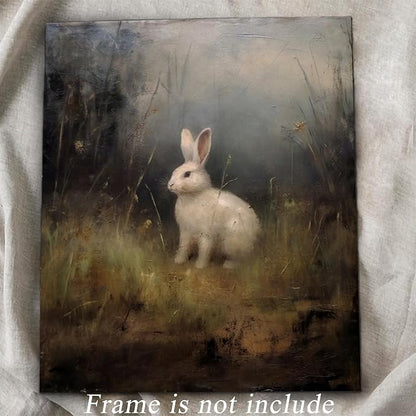 uniro Vintage Bunny Easter Wall Art Prints, Vintage Wild Hare Rabbit Rabbit Canvas Oil Painting Poster for Dark Cottagecore Decor, Country Farmhouse Wall Decor Vintage Animal Art Pictures for Bedroom Gallery Office Bathroom, Dark Academia Decor( 8" x 1...
