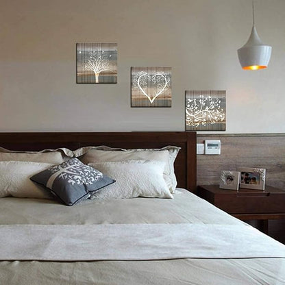 Biuteawal 3 Pieces Abstract Tree Wall Art Rustic Forest Landscape Picture Prints Teal and Brown Painting Vintage Artwork Home Farmhouse Bathroom Bedroom Decor Stretched and Framed Ready to Hang