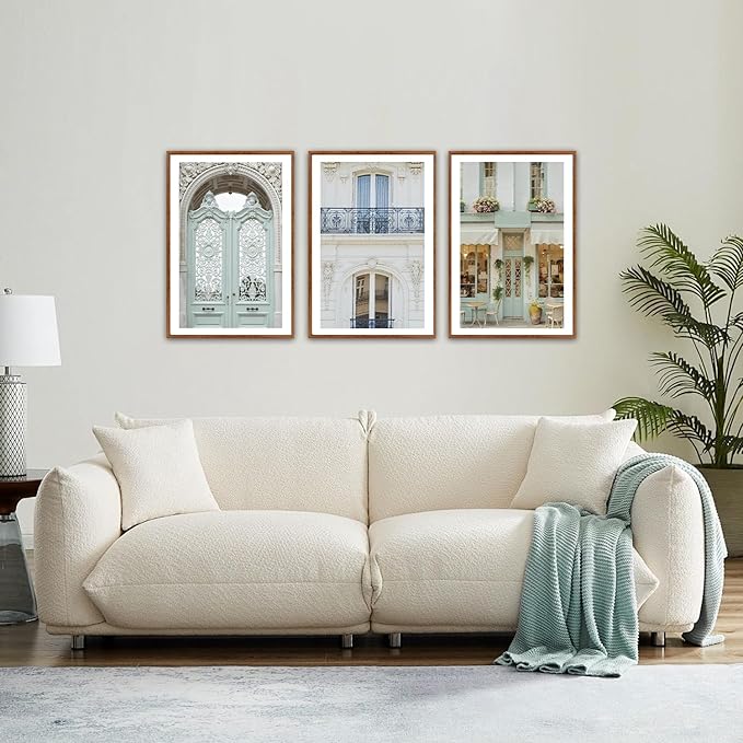 KAlRNE Vintage French Framed Canvas Wall Art Set of 3(16”X24”),Modern Paris Cityscape Wall Decor,European Street Picture,Photography Travel Building Art Prints For Living Room Bedroom Office