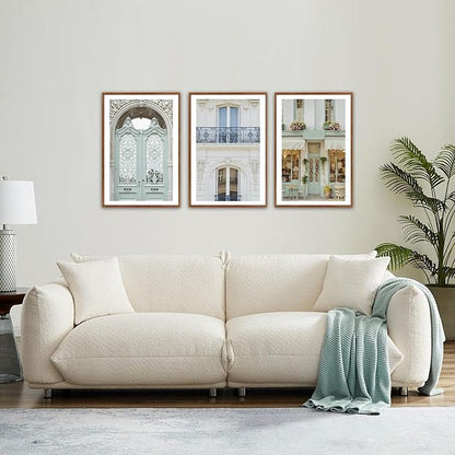 KAlRNE Vintage French Framed Canvas Wall Art Set of 3(16”X24”),Modern Paris Cityscape Wall Decor,European Street Picture,Photography Travel Building Art Prints For Living Room Bedroom Office
