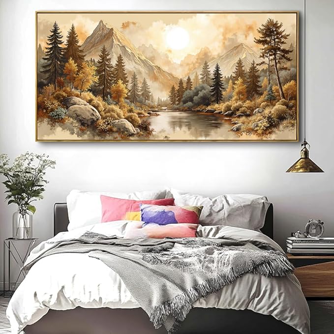 Landscape Wall Art - Framed Modern Canvas Painting for Living Room, Bedroom Home Office Decor, 60x30 Inch Ready to Hang