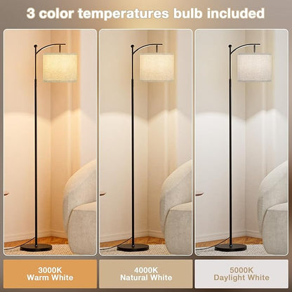 Ambimall 60" Floor Lamp for Living Room with 3 Color Temperatures, Adjustable Grey Shade with Black Pole, Tall Lamp for Bedroom Office Classroom Dorm Room, 9W Bulb Included