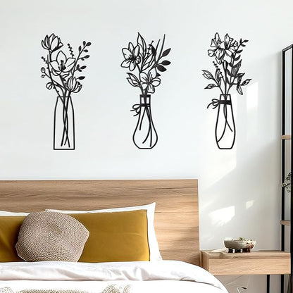 Zzbakress 3 Pcs Metal Flowers Wall Arts Rustic Farmhouse Decor Bathroom Wall Decor Metal Wall Decor for Living-room Dining-Room Kitchen Minimalist Decor Housewarming Gifts(Black)