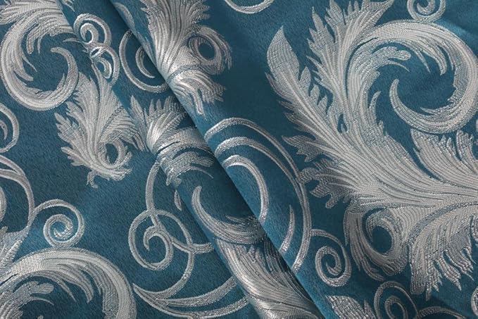 GLORY RUGS Jacquard Luxury Window 2 Panel Set Turquoise Curtain with Attached Valance and Backing Bedroom Living Room Dining 2 Curtains 55x84 inches Each Jana