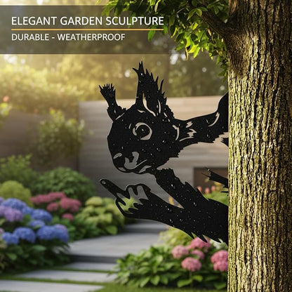 Quanqiuyi Funny Squirrel Wall Art - Rustproof Metal Sculpture for Outdoor Garden & Patio Decor, Wilderness Theme Novelty Gift