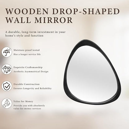24''x19'' Asymmetrical Mirror with Wood Frame Black, Small Irregular Wall Mirror, Odd Shaped Mid Century Modern Mirror Decor for Bedroom Living Room Entryway Hall