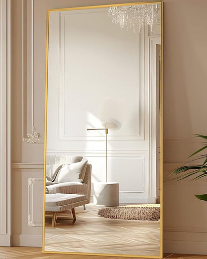 Antok Full Length Mirror, 71"x28" Floor Mirror, Floor Standing Freestanding Full Body Mirror with Stand for Bedroom, Hanging Mounted for Living Room Cloakroom, Gold