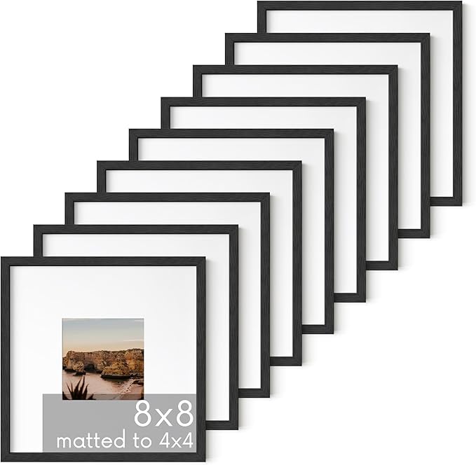HAUS AND HUES Black Oak Wood 8x8 Picture Frames - Set of 9, Square Frames with Mat, Premium Frames for Photos and Prints (8x8 in, Black, Set of 9)