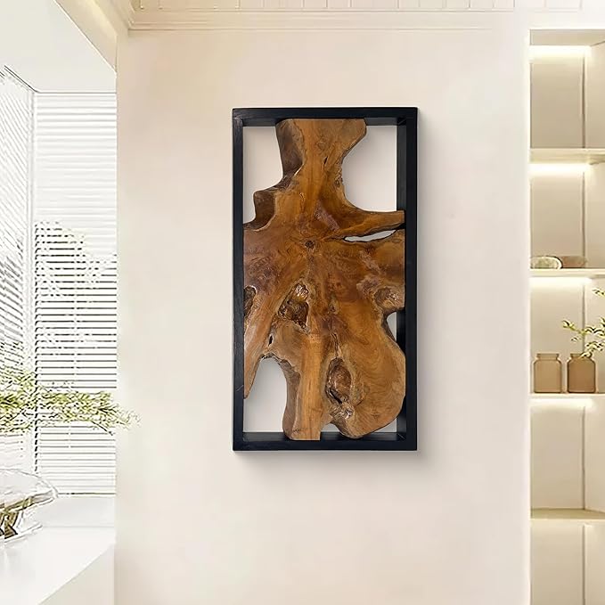 Greenage Teak Wall Decor 17"X31.5"X2.4" Farmhouse Rectangle Rustic Art Hanging Decoration for Home Living Room Bedroom Office