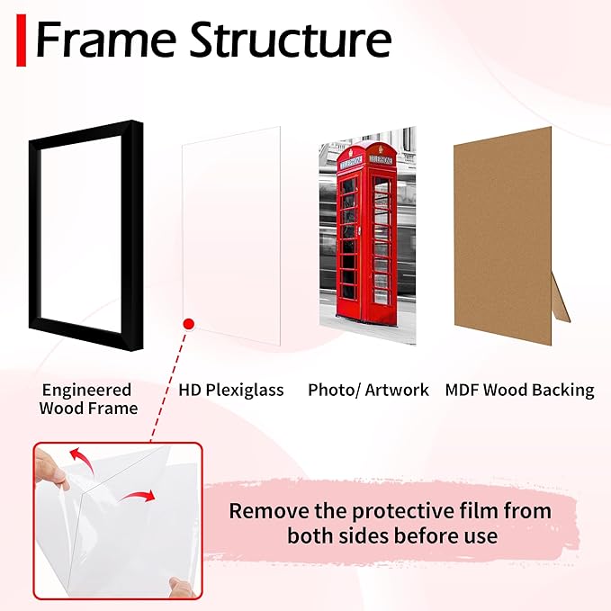 5x5 Picture Frame, Black Photo Frame for Tabletop or Wall Display, Frame Collage with HD Plexiglass for Wall Home Gallery Decor, Black with Gadget, 2 Pack