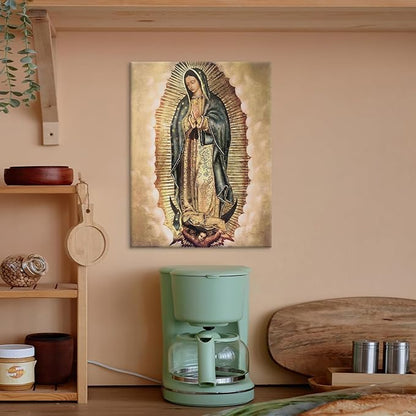 Our Lady of Guadalupe Portrait Wall Art Canvas Painting Picture Wall Decor Religion Catholic Poster Print Artwork for Altar Bedroom 24x36 in