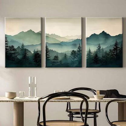 Mountain Wall Art Decor Set of 3 Sage Green Forest Canvas Wall Art Prints Nature Landscape Wall Decor Watercolor Pine Tree Pictures Abstract Modern Painting for Living Room Bedroom 16x24 Inch Framed