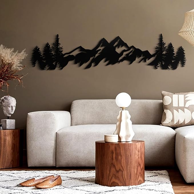 Metal Mountain Wall Art - 42 Inch Long, Mountain Wall Decor for Living Room, Bedroom