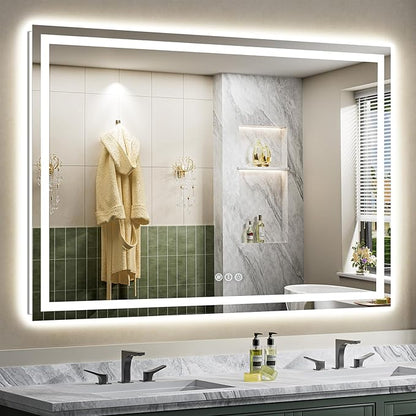 Briivue 66x40 Inch LED Bathroom Mirror with Lights, Backlit & Front Lit, Anti-Fog Lighted Bathroom Vanity Mirror for Wall, Memory Function, Dimmable, HD Tempered Glass, Shatter-Proof