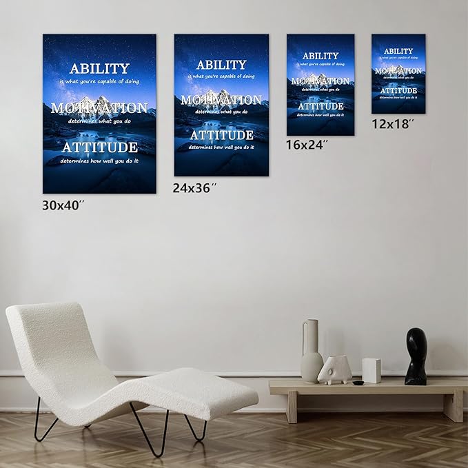 Jumong Inspirational Office Wall Art, ABILITY MOTIVATION ATTITUDE Motivational Quotes, Motivational Canvas Wall Art for Living Room, Wooden Framed Ready to Hang