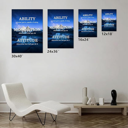 Jumong Inspirational Office Wall Art, ABILITY MOTIVATION ATTITUDE Motivational Quotes, Motivational Canvas Wall Art for Living Room, Wooden Framed Ready to Hang