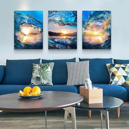 Lapremoly Sunrise Ocean Waves Wall Decor - Canvas Wall Art for Living Room, Bedroom, Office - 12x16 in