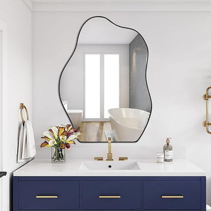 POZINO Irregular Mirror, 32"x24"Asymmetrical Mirror, Morden Odd Shape Mirrors, Abstract Frameless Wall Mirrors for Bathroom Living Room Bedroom Entryway Home Decor