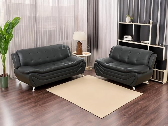 Leather Couches for Living Room, Living Room Couch Set, Sofa for Bedroom, Apartment, Living Room Furniture Sets (a-Leather Black, Sofa+Loveseat)