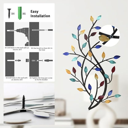 Meltset Metal Tree Leaf Wall Decor, Vine Olive Leaf Branch Wall Art, Wrought Iron Scroll Artwork, Decorative Wall Sculptures Above The Bed, Living Room, Hallway, Indoor and Outdoor（S/Blue）