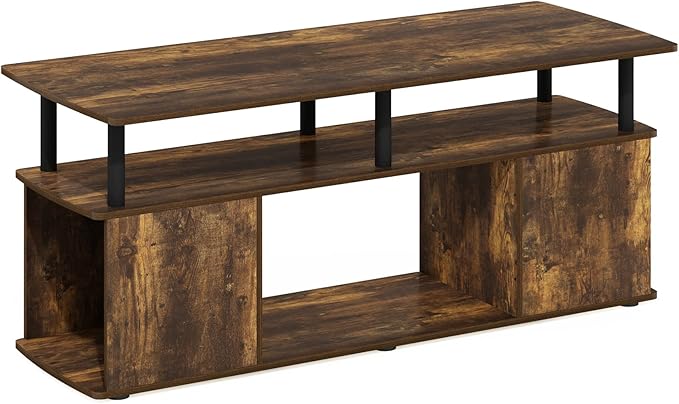 Furinno Jaya TV Stand, 3-Tier Entertainment Center with Open Shelf, TV Console for TV up to 50 Inch with Side Storage Compartments, for Living Room, Bedroom, Amber Oak