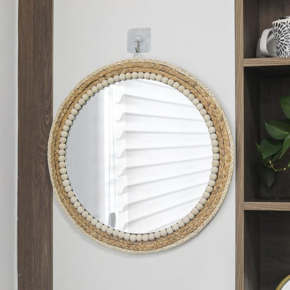 18 Inch Boho Round Hanging Wall Mirror Decorative Rattan Circle Mirrors for Farmhouse, Living Room, Bedroom