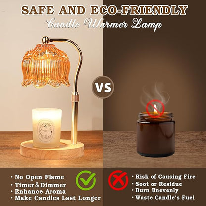 Funistree Candle Warmer Lamp for Yankee Jar Candles, Height Adjustable Candle Warming Lamp with Timer, Birthday Gifts for Women Her Wife, Mom Gifts, House Warming Gift New Home Decor