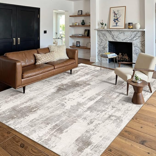 5x7 Area Rugs for Bedroom Living Room,Non-Slip Washable Modern Green Abstract Rugs for Dining Room, Foldable Thin Indoor Carpet Stain Resistant(BeigeTaupe)