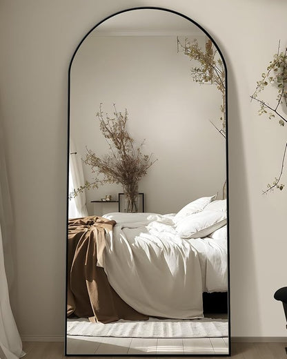 46"×90" Arched Full Length Floor Mirror, Standing Mirror with Aluminum Frame, Large Body Mirror of Free Standing/Wall Mount/Leaning for Bedroom, Living Room, Dressing Room, Black