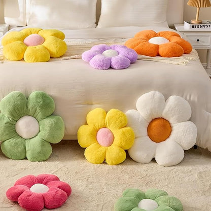 CANGHI 3 PCS Flower Pillows Flower Shaped Throw Pillow Cute Daisy Pillows Seating Cushions for Adults Kids Home Bedroom Sofa Chair Couch Decor (White/Pink/Purple, 15.74 inch)