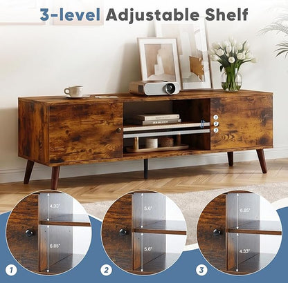 DUMOS TV Stand for 55 60 inch TV, Modern Mid Century Entertainment Center with Storage, Wooden Media Console Table with 2 Cabinets, for Living Room, Bedroom, Rust